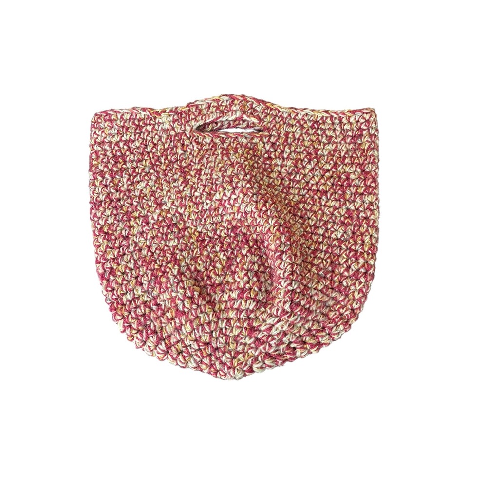 Crochet Tote Bag Handbag Pink Yellow Woven Design Knit Purse ‎ Handmade Gift